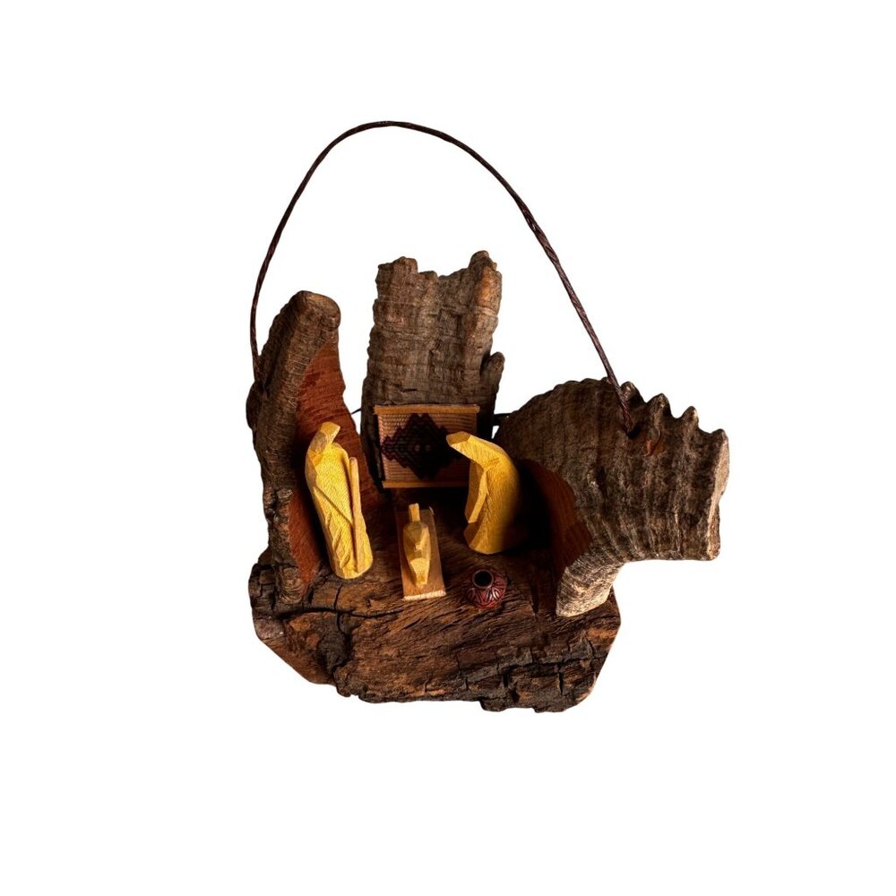 Rustic Bark Wood Mini Nativity Hand Carved Mexico Folk Art 3 Figures Ophelia 3 1 - Picture 2 of 9